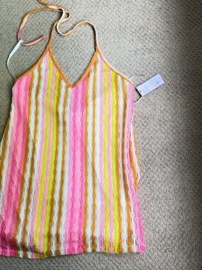 Pink, Yellow, White & Orange Striped Knit Tank Dress